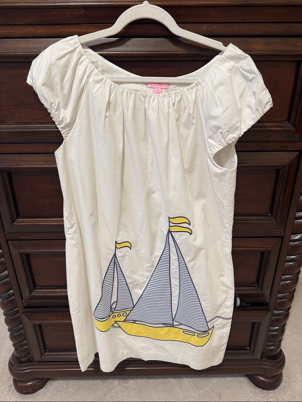 Lilly Pulitzer White Dress with Yellow and Navy Sailboat Print